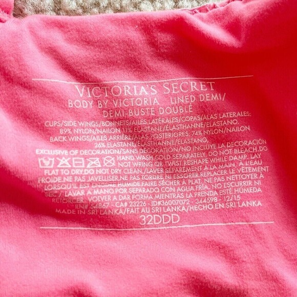 Victorias Secret Very Sexy Pushup Pink Bra 32DDD Lined Demi Underwire Plunge - Picture 7 of 7
